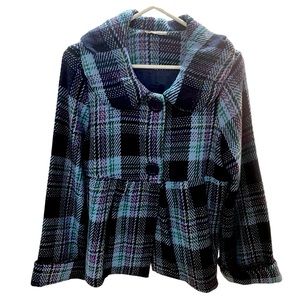 NWOT short tweed navy blue and purple short coat.